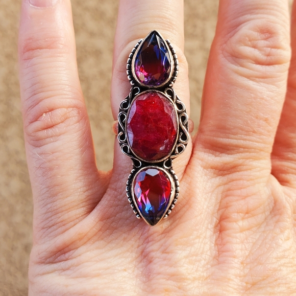 New Ruby and Bi-Color Tourmaline 925 Silver Ring. - Picture 6 of 14